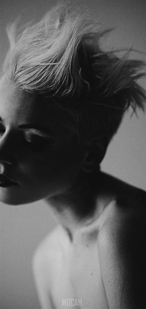 Black And White Shot Shot Of Shirtless Woman With Short Blonde Spiked Hair Woman With Spiked