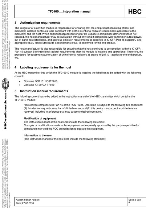 Hbc Radiomatic Tf Rfid Reader Module User Manual Integration Manual