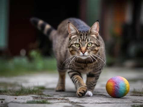 Un Gato Jugando Con Una Pelota En El Suelo Foto Premium