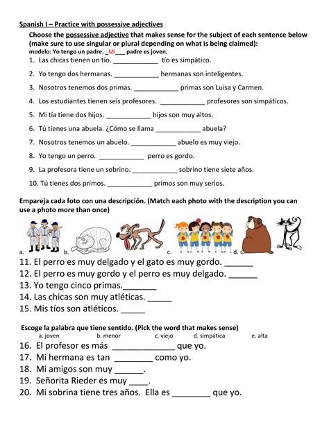 Possessive Adjective Worksheet In Spanish