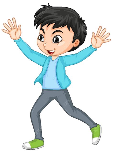 Joyful Cartoon Boy Raising His Hands In Excitement Vector Activity Man Expression Png And