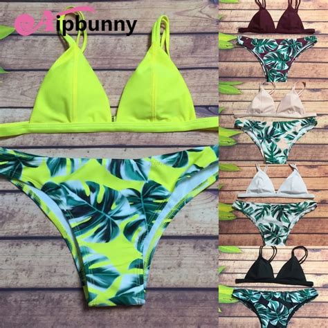 Aliexpress Buy Aipbunny Leaves Printed Women Sling Bikini Set