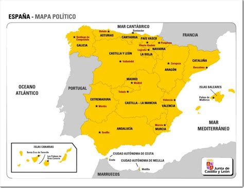 Mapa De Comunidades Autónomas Y Capitales De España Jcyl