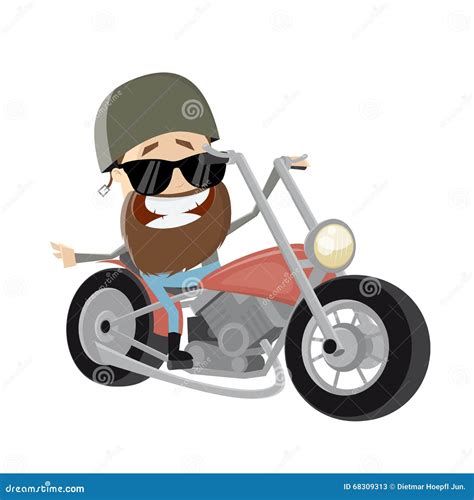 Funny Cartoon Biker Riding His Bike Stock Vector Illustration Of