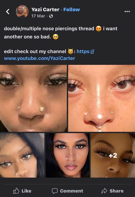 Four Different Pictures Of The Same Person With Nose Piercings On Their