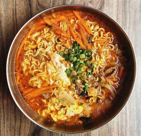 Korean Food Ramyeon Makan Malam Masakan Korea Fotografi Makanan