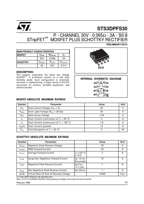 Sts3dpfs30 St Microelectronics Rectifier Hoja De Datos Ficha Técnica