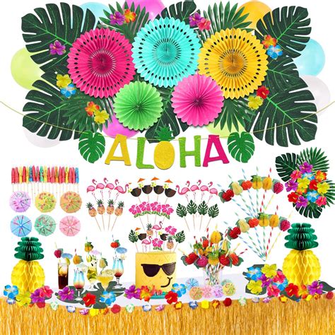 137Pcs Hawaii Party Dekoration Hawaii Luau Tischröcke Set Palmenblätter