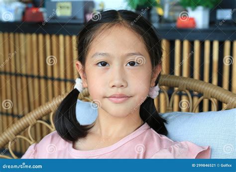 Close Up Portrait Of Asian Young Girl Child Age About 9 Years Old