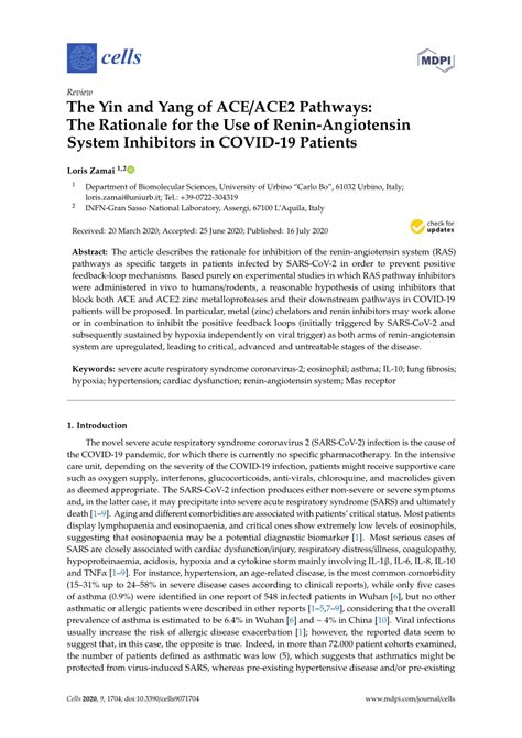 PDF The Yin And Yang Of ACE ACE2 Pathways The Rationale For The Use