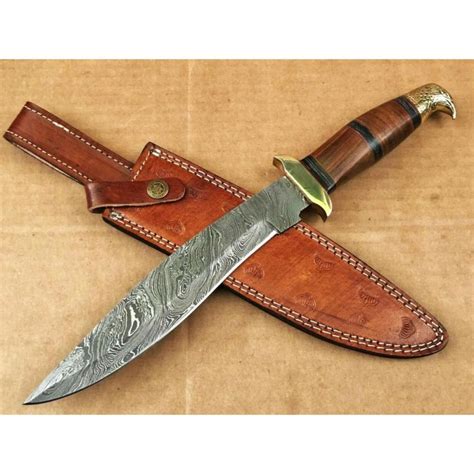 Ash Dh50 Damascus Steel Custom Handmade Hunting Bowie Knife