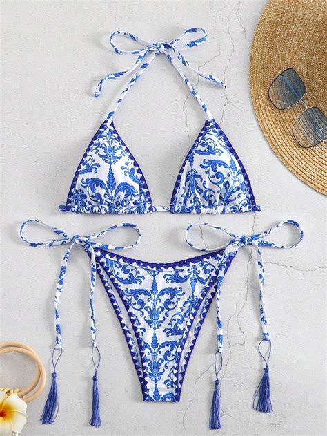 SHEIN Swim Set Bikini Da Donna Con Stampa Floreale E Scollo All