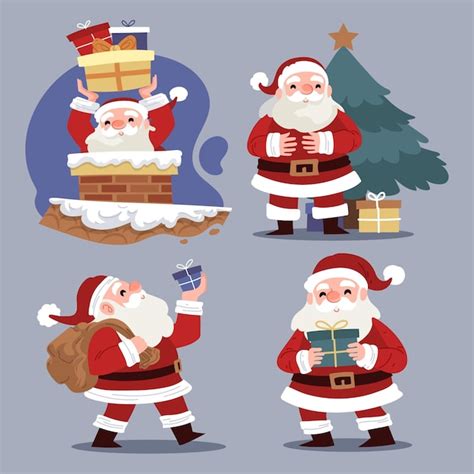 Colecci N Personajes De Santa Claus Dibujados A Mano Vector Premium