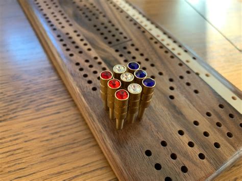 Colorful Gem Cribbage Board Pegs Solid Brass Enumero Etsy