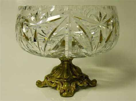 Victorian Cut Glass Centre Piece Compote Eapg With Ornate Brass Base Collectors Weekly