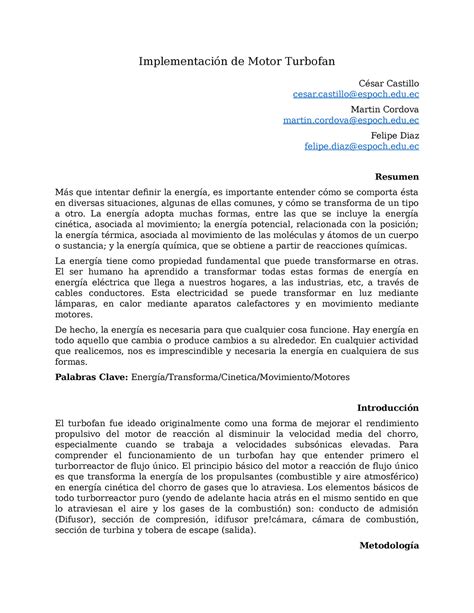 Fisica Turbofan Apuntes 1 Implementación de Motor Turbofan César