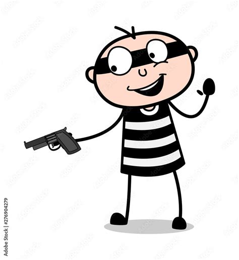 Holding a Gun and Laughing - Cartoon thief criminal Guy Vector ...