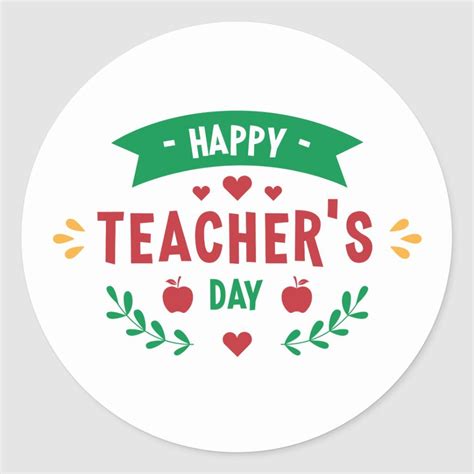 A Happy Teacher S Day Sticker With An Apple And Leaves Design On It