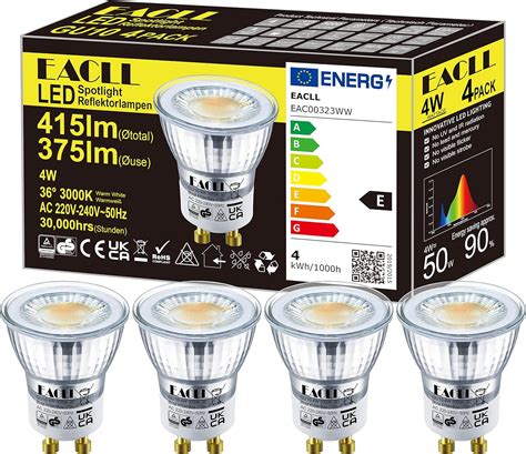 EACLL Mini GU10 LED Warmweiss 4W Ersetzt 50W Halogen Leuchtmittel 4er