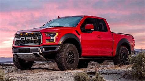 Red Ford F 150 Raptor Pickup Car With Pink And Purple Sky Backgrround Hd Ford Raptor Wallpapers