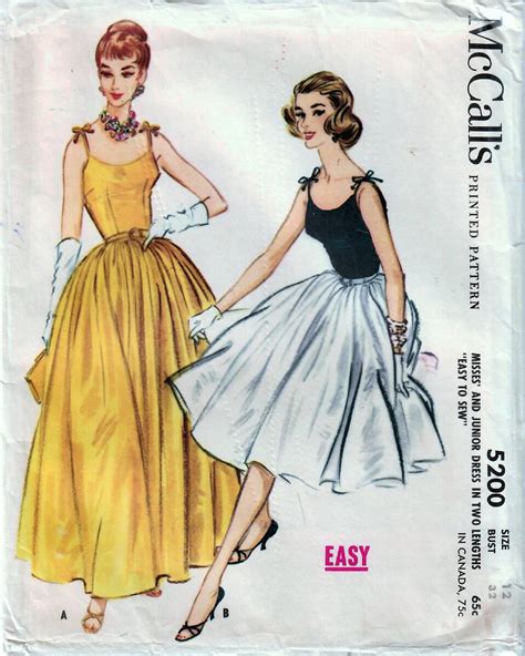 1950s McCall S 5200 Vintage Sewing Pattern Misses Formal Dress Party