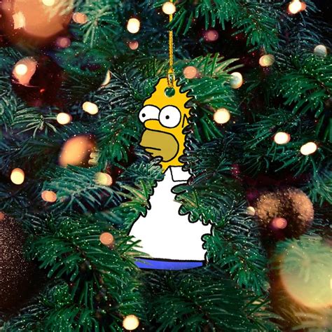 Homer Simpson Backs Into The Bushes Hiding Tree Ornament Peonyteeus