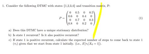 Solved Consider The Following Dtmc With States Chegg