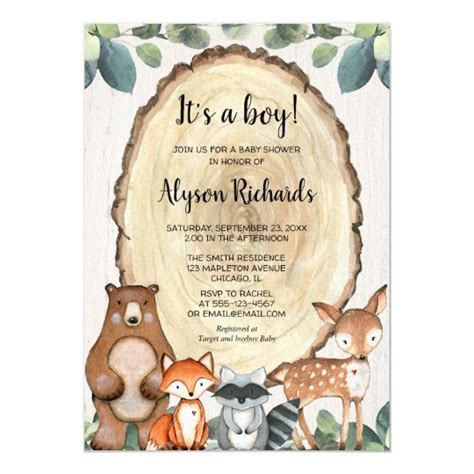 Its A Boy Forest Friends Woodland Baby Shower Invitation