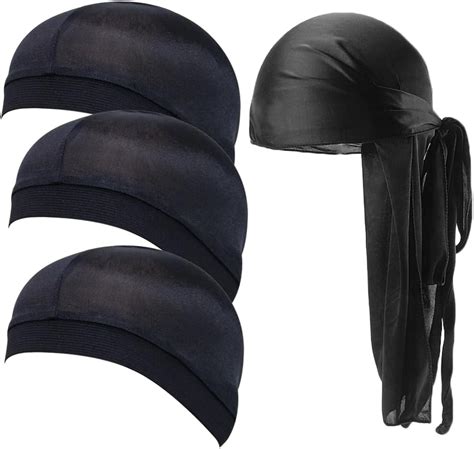 3PCS Wave Cap And 1PCS Silky Durag Soft Satin Do Rags For Men Long