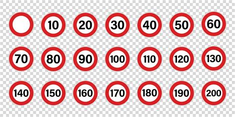 Speed Limit Signs Set Road Signs Collection Traffic Control Sign