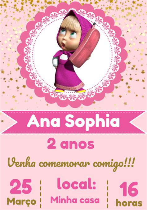 Convite Anivers Rio Masha E O Urso Rosa Edite Gr Tis Nosso Editor