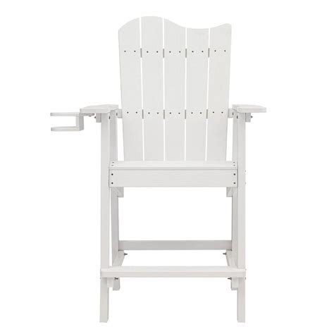 Lue Bona White Plastic Adirondack Outdoor Bar Stool With Cup Holder