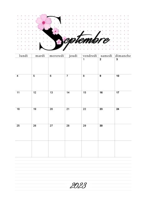 Calendrier de Septembre 2023 à imprimer Calendriers PDF