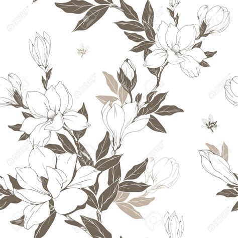 Vintage Magnolia Flowers And Buds Seamless Pattern Vector