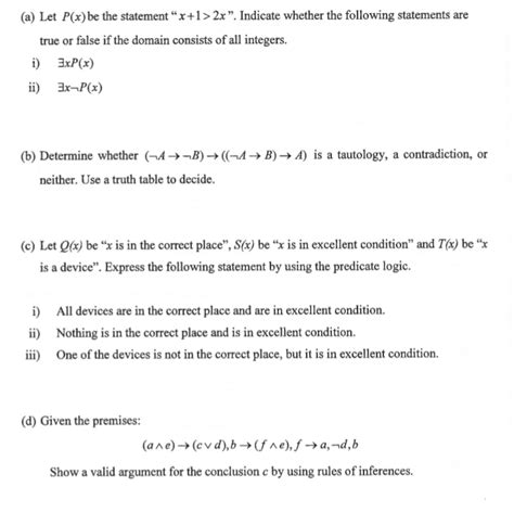 Solved A Let P X Be The Statementx 1 2x” Indicate