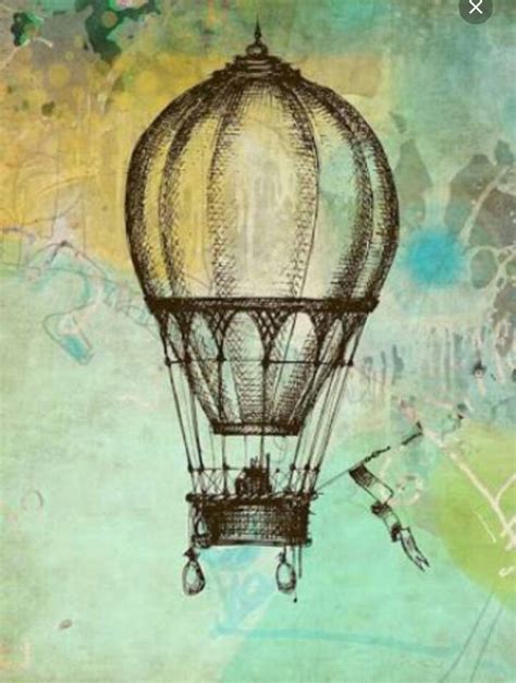 Vintage Hot Air Balloons Drawing Rectangle Circle