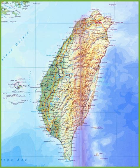 Taiwan physical map - Ontheworldmap.com