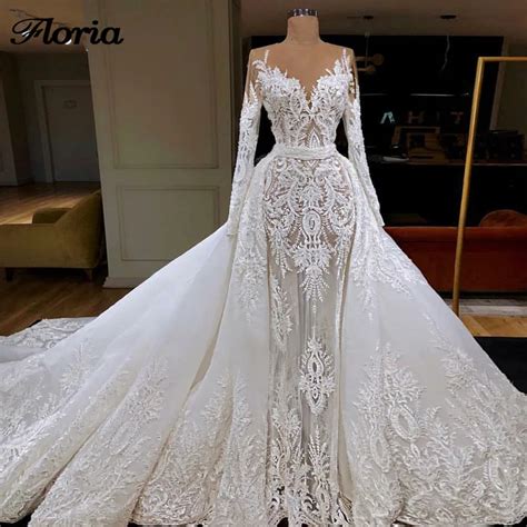 Princess Arabic Elegant Lace Wedding Bride Dresses Saudi Dubai Formal