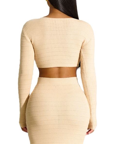 Naked Wardrobe Stripe Knit Crop Top In Natural Lyst