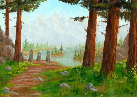 Skyrim inspired landscape painting I made, I hope you like it! : r/gaming