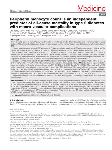 PDF Peripheral Monocyte Count Is An Independent Predictor Of All