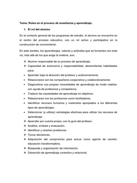 Roles En El Proceso De Esnseñanza Aprendizaje Pdf Aprendizaje Maestros