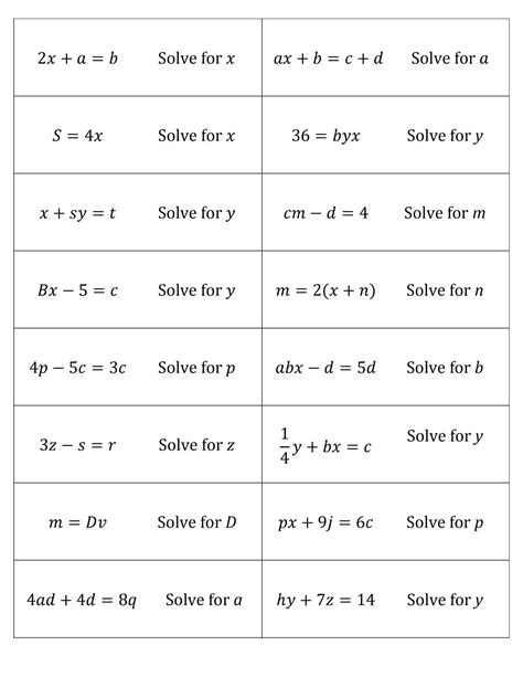 Solving Literal Equations Practice