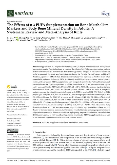 PDF The Effects Of N 3 PUFA Supplementation On Bone Metabolism