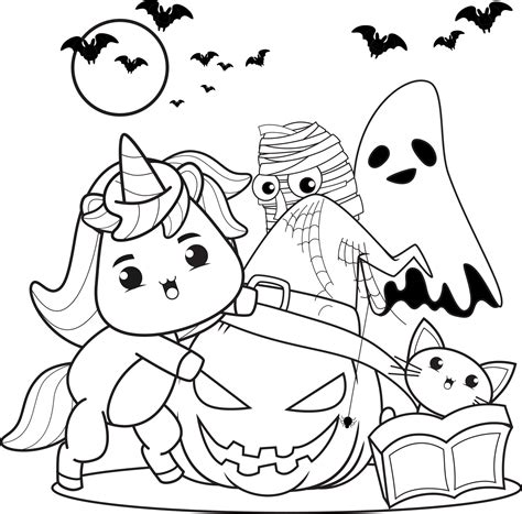 Halloween Coloring Book With Cute Unicorn 11633633 Vector Art At Vecteezy