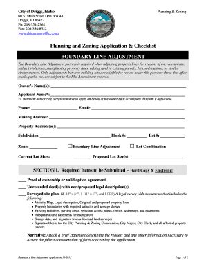 Fillable Online Planning And Zoning Application Checklist BOUNDARY LINE