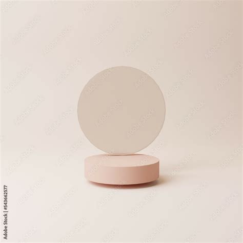 D Display Beige Background With Nude Color Pink Podium And Round Frosted Glass Beauty