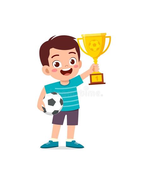 Little Kid Win Soccer Competition and Holding Trophy Stock Vector ...