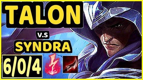 Yamikaze Talon Vs Syndra 6 0 4 Kda Mid Challenger Gameplay Na