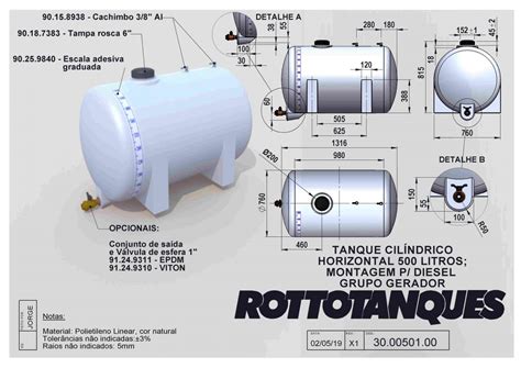 Tanque cilíndrico horizontal de 500 litros montagem diesel Rottotanques